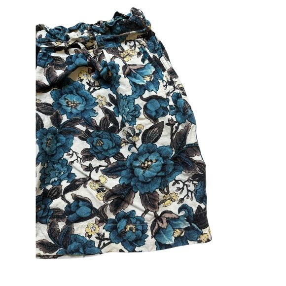 Ann Taylor Loft Linen Blend Tie Waist Mini Skirt Blue Floral w/ Pockets Small - Picture 2 of 5